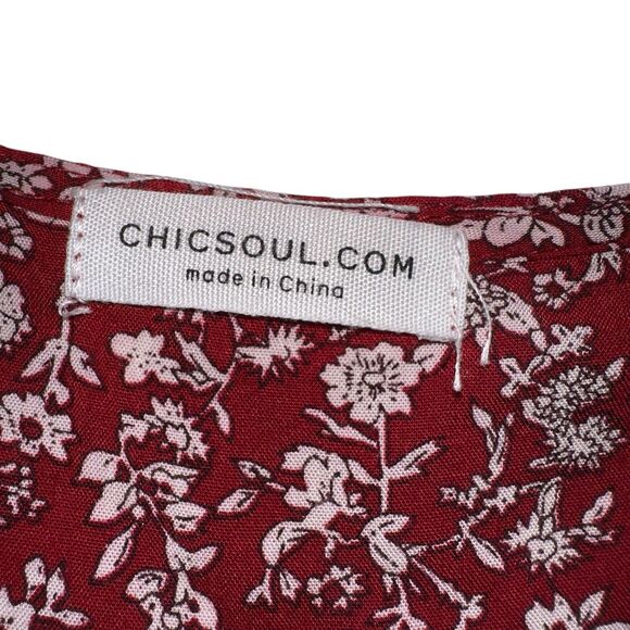 Chic Soul Dress Women’s 1XL Red White Floral Button Front Midi Dress High Low - Picture 5 of 8